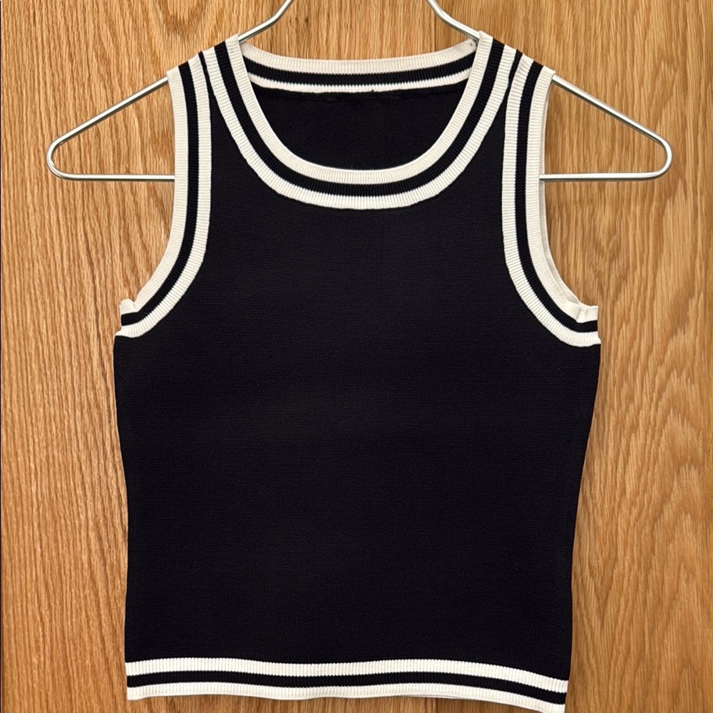 Black and White Ribbed Fitted Tank Top